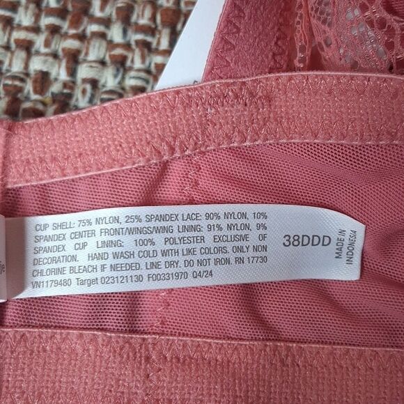 Auden Smooth Light Lift Comfort Wire Demi Coverage Bra Pink Lace 38DDD New - Picture 5 of 8